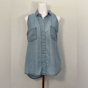 Anthropologie Cloth & Stone Chambary Small White Polka Dot Button Up Tank Top